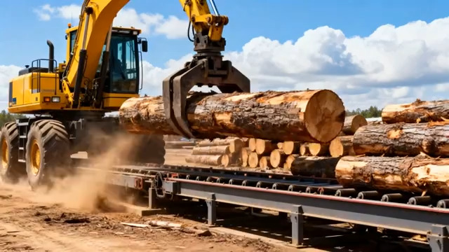  挖掘机搬运木材场景1088#横屏 	 