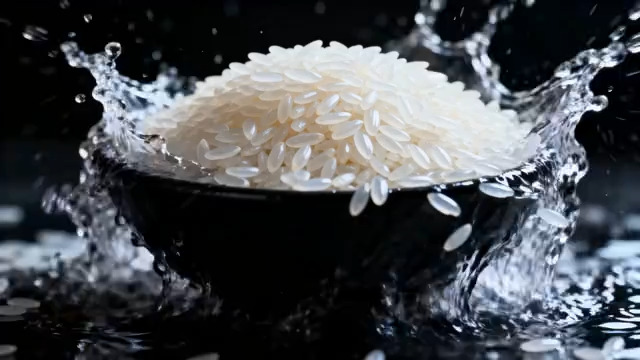  碗中大米遇水溅起瞬间2619#横屏 	 