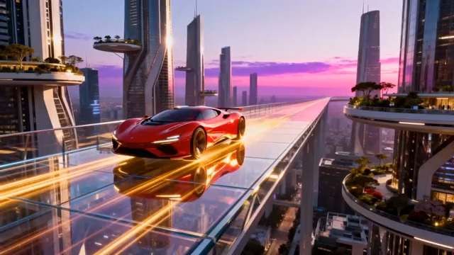  未来科技城市中的行驶跑车1076#横屏 	 - 