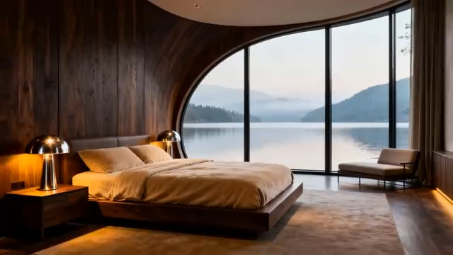  卧室弧形窗湖景室内装修1019#横屏 	 