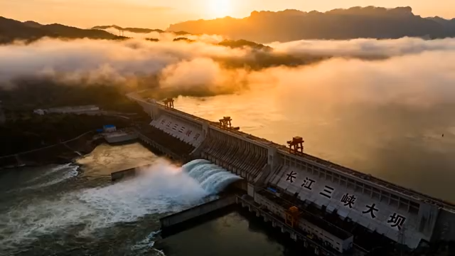 长江三峡大坝泄洪全景2444#横屏 
