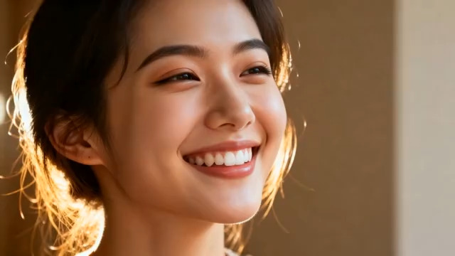  微笑女性面部特写素材1240#横屏 	 - 