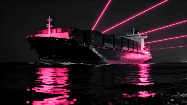 夜晚海面集装箱货轮激光特效974#横屏 