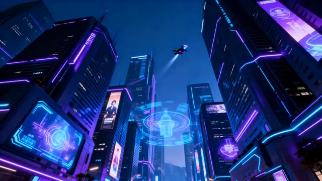  未来赛博风城市夜景1466#横屏 	 