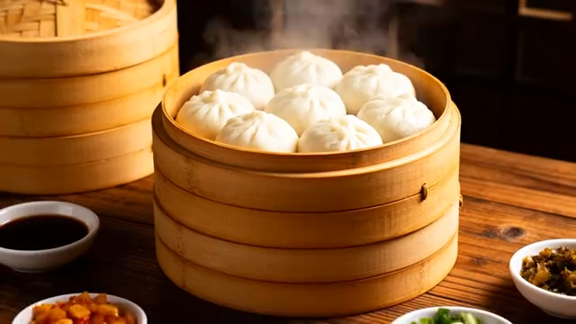 蒸笼内的包子特写素材2565#横屏 