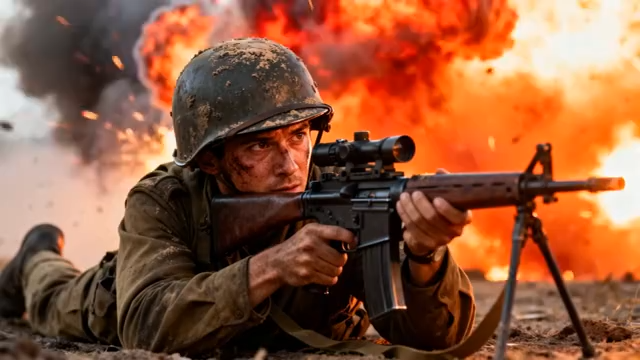 战斗中的持枪士兵近景5210#横屏 