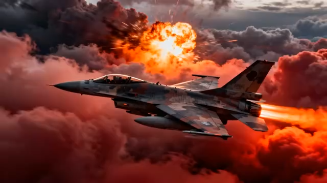 战斗机空中飞行伴爆炸场景1111#横屏 