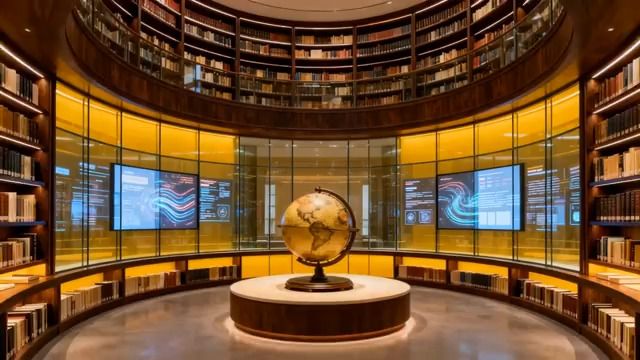  图书馆内地球仪与书架场景2397#横屏 	 