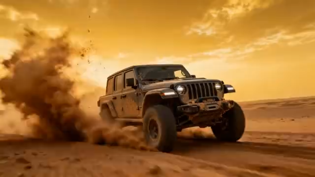 越野车沙地行驶扬起沙尘1769#横屏 