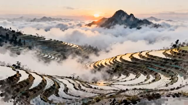  梯田云海日出景观1290#横屏 	 