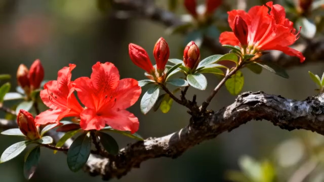  特写枝头绽放的红色花朵2542#横屏 	 