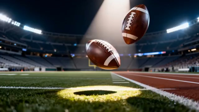  体育场内空中的橄榄球117#横屏 	 