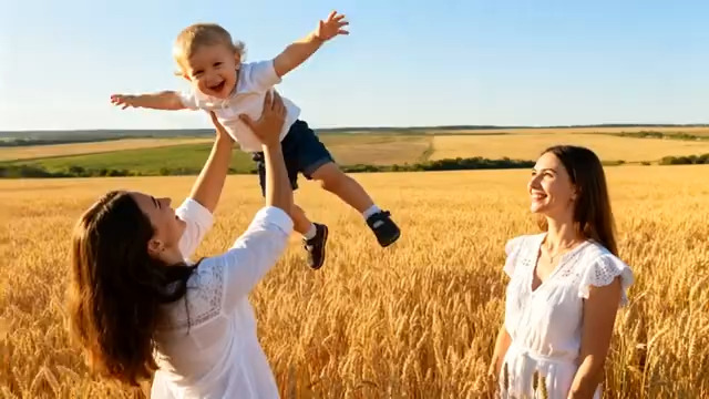  田野中母亲与孩子互动场景506#横屏 	 