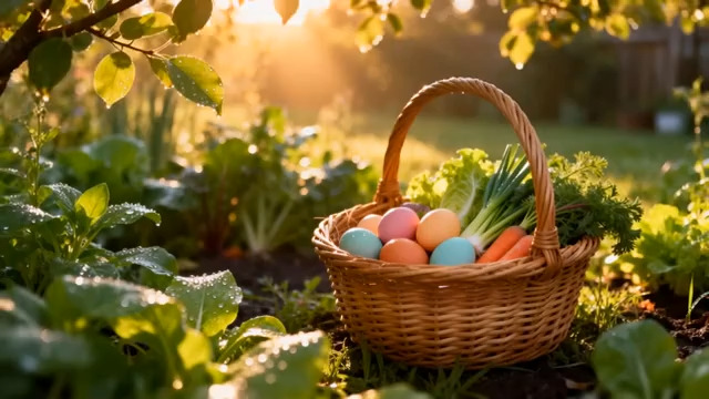  田园菜篮鸡蛋蔬菜晨光素材2043#横屏 	 - 
