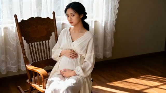 孕妇坐摇椅轻抚腹部4396#横屏 