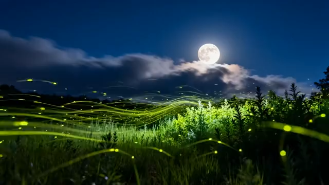 月夜草地萤火虫飞舞场景1892#横屏 