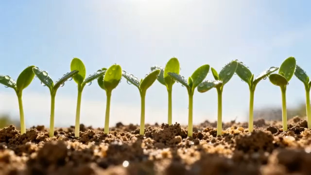  土壤中嫩绿幼苗生长画面1972#横屏 	 