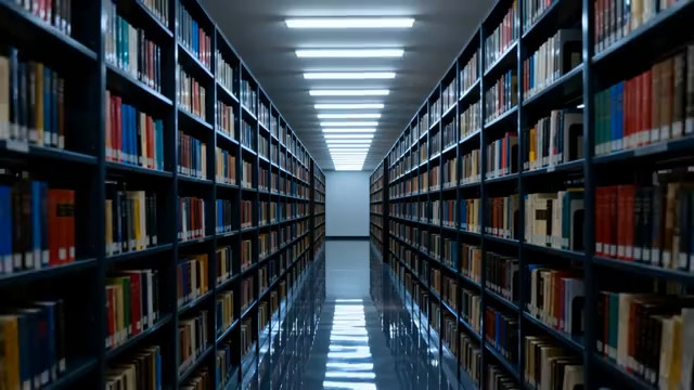  图书馆内书架与书籍场景966#横屏 	 
