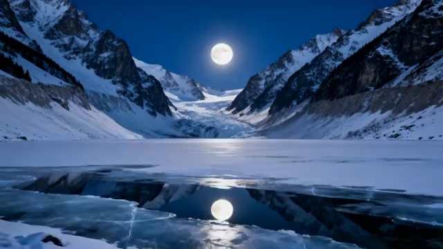 月夜下雪山湖泊全景5340#横屏 