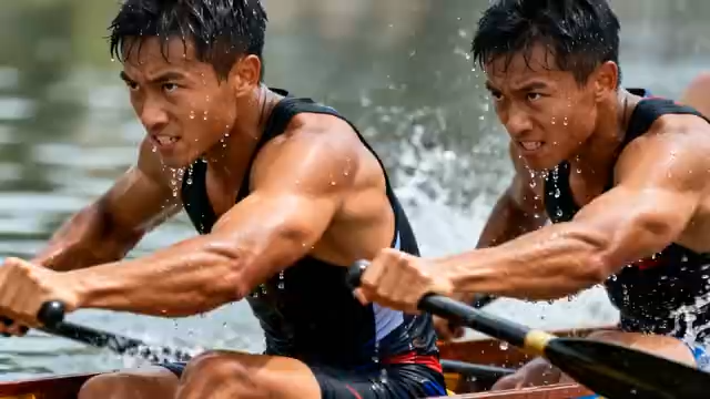 运动员划船比赛近景画面1411#横屏 