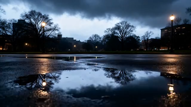 雨夜城市街道积水倒影景象4036#横屏 