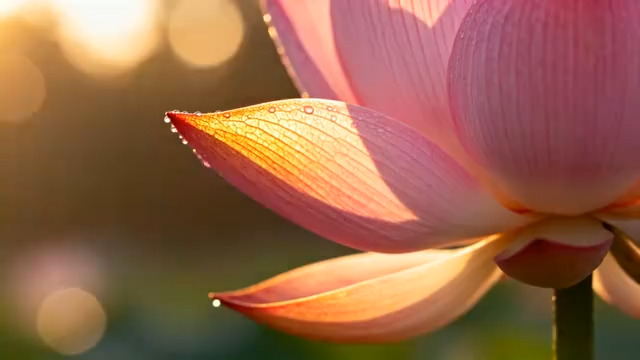  特写粉色带水珠荷花2997#横屏 	 