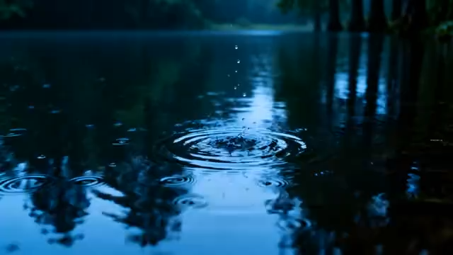 雨滴落入水面自然景象2058#横屏 