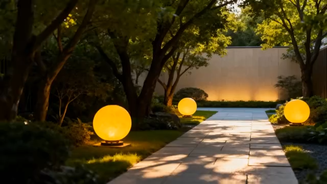 园林景观中的球形灯小径1330#横屏 