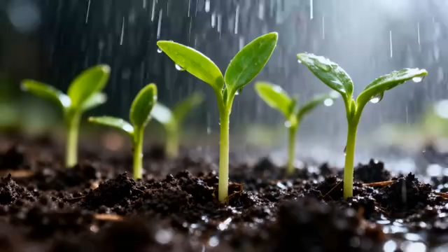 雨中幼苗生长特写素材5177#横屏 