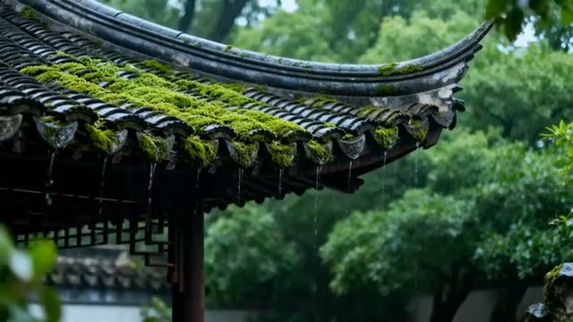 中古建筑屋檐及青苔景象2868#横屏 