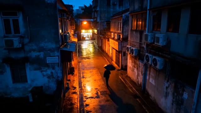 夜行人走过老旧街道2270#横屏 