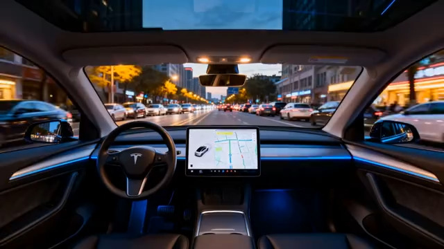  特斯拉汽车内视角城市道路景象2139#横屏 	 - 