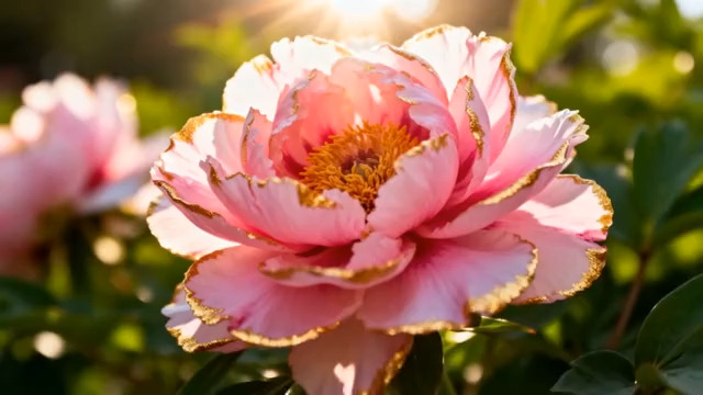  特写粉色金边牡丹花素材1471#横屏 	 - 