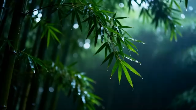 雨中竹叶特写2036#横屏 