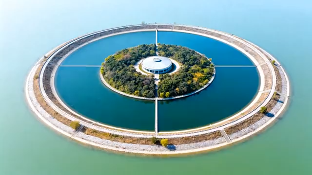 圆形建筑空中鸟瞰自然风光5465#横屏 