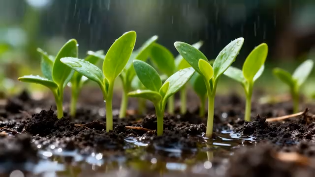 雨中幼苗生长实拍素材746#横屏 