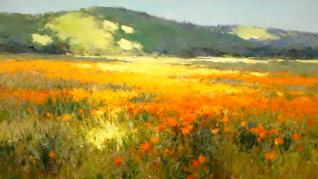 油画风花海山丘景色649#横屏 