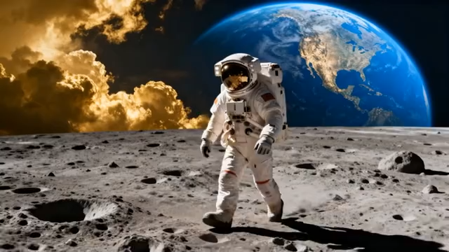 宇航员在月球表面行走画面5080#横屏 