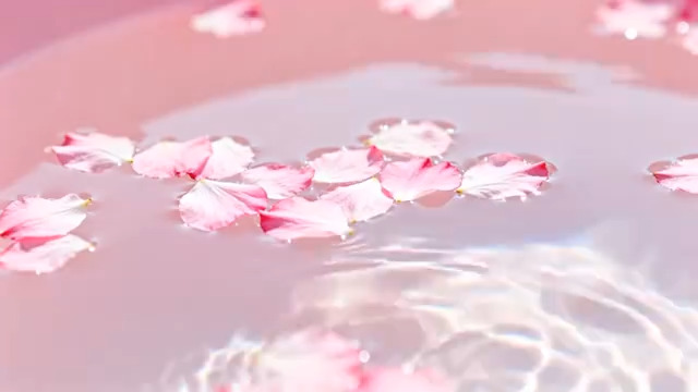  水面漂浮的粉色花瓣500#横屏 	 