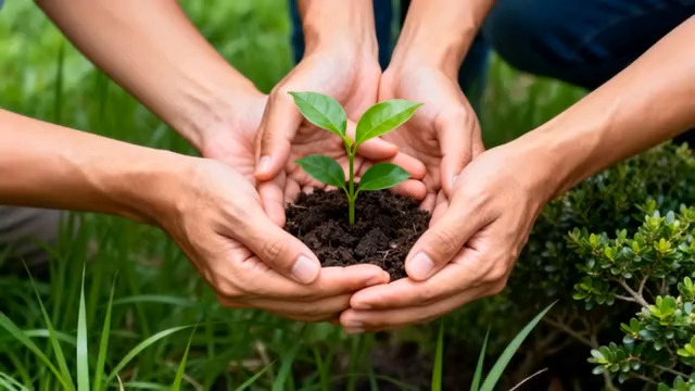  双手呵护幼苗生长画面1728#横屏 	 