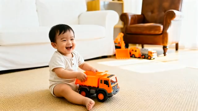 婴儿在家玩玩具车3666#横屏 