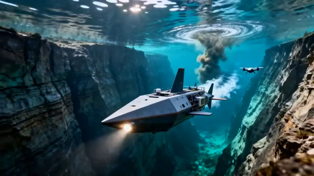  水下峡谷飞船飞行素材277#横屏 	 