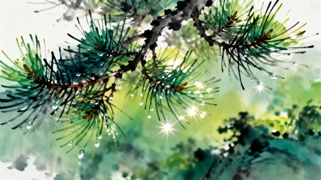  水墨风格松树枝叶画面645#横屏 	 