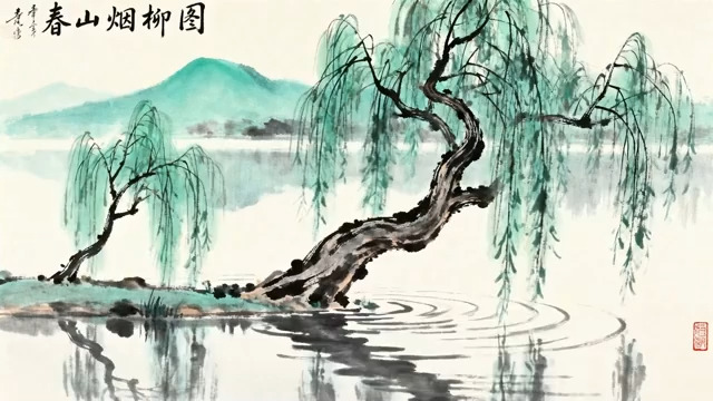  水墨春山烟柳国画素材2887#横屏 	 