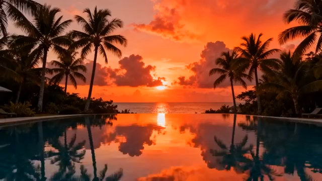 池边的热带风光日落景象4429#横屏 