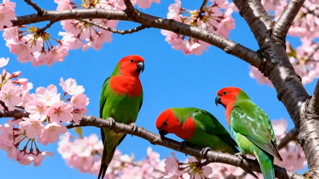 樱花树上的多彩鹦鹉4189#横屏 