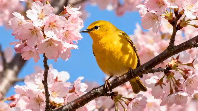 樱花树上的黄色小鸟4162#横屏 