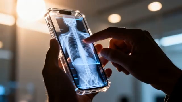  手持手机查看骨骼影像素材2789#横屏 	 