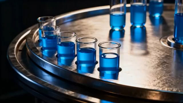  实验室中放置蓝色液体的器皿1514#横屏 	 