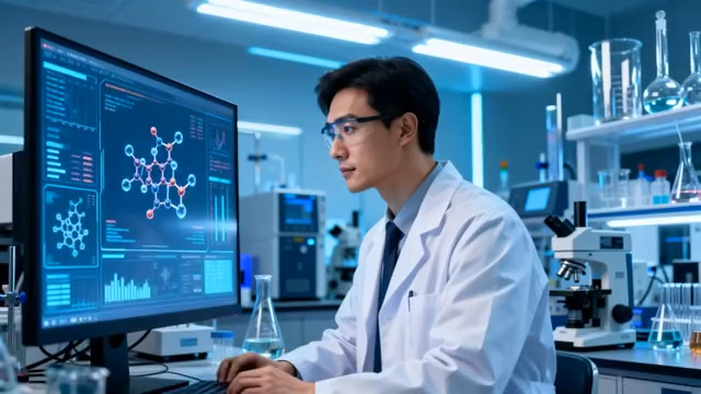  实验室科研人员操作电脑画面873#横屏 	 